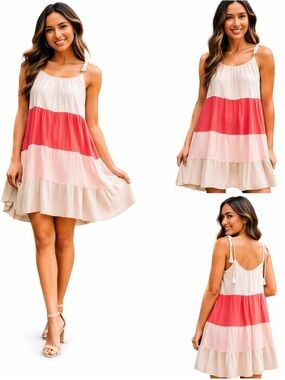 Baevely Tiered Pink Dress – NWT – Flowy Ruffle Mini Dress – Size S/M